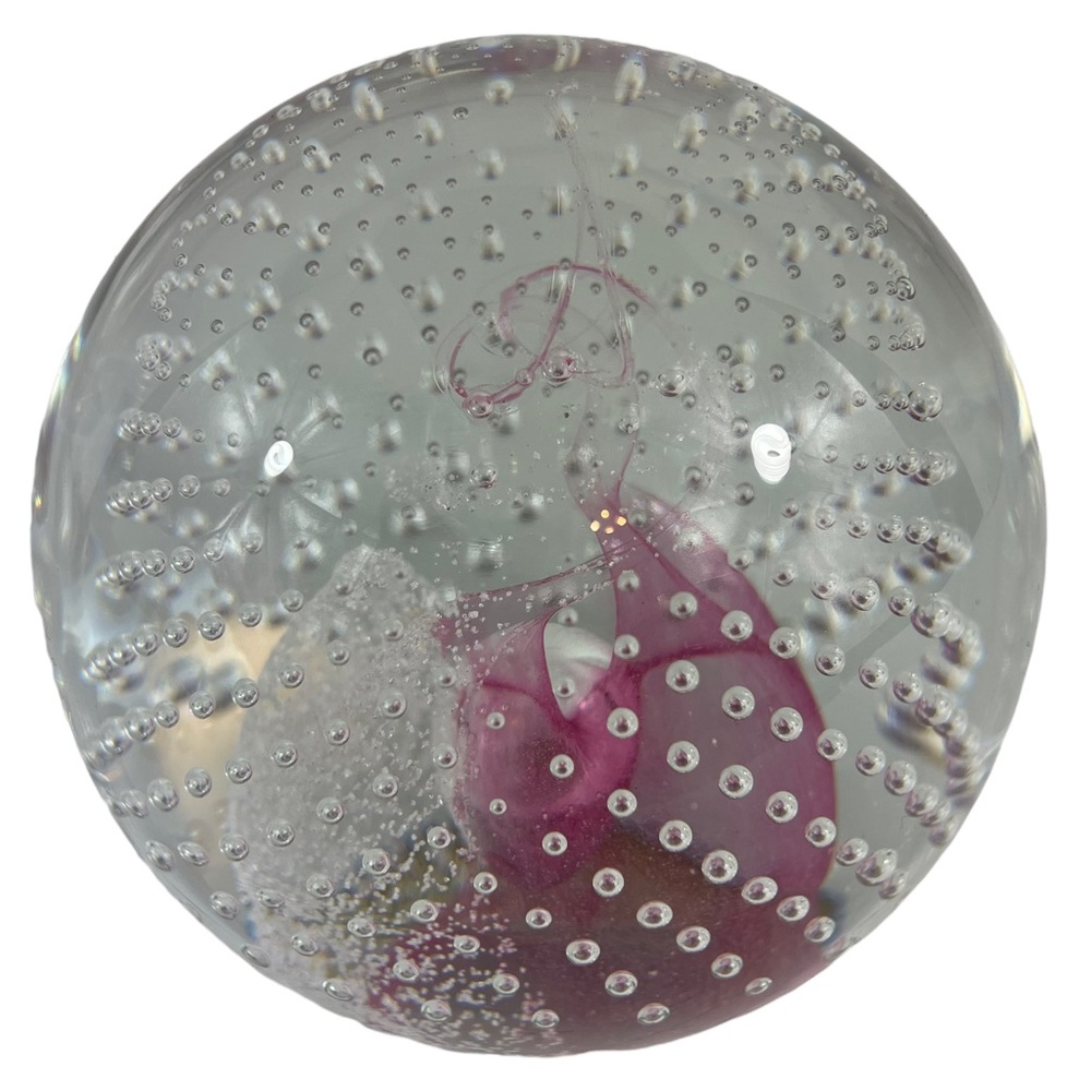 Vintage Handmade Bubble Flame Pink Champagne Scotland Caithness Paperweight Art